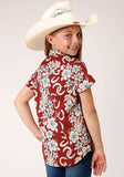 GIRLS SHORT SLEEVE SNAP HAWAIIAN HORSESHOES PRINT WESTERN SHIRT