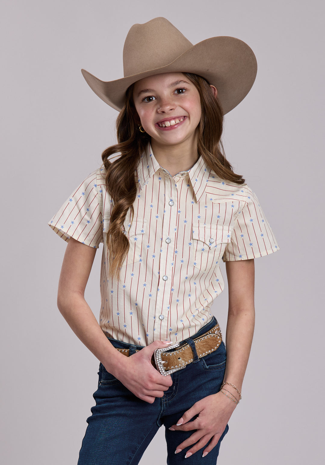 GIRLS ROPER STARS AND STRIPES PRINT SHORT SLEEVE SHIRT