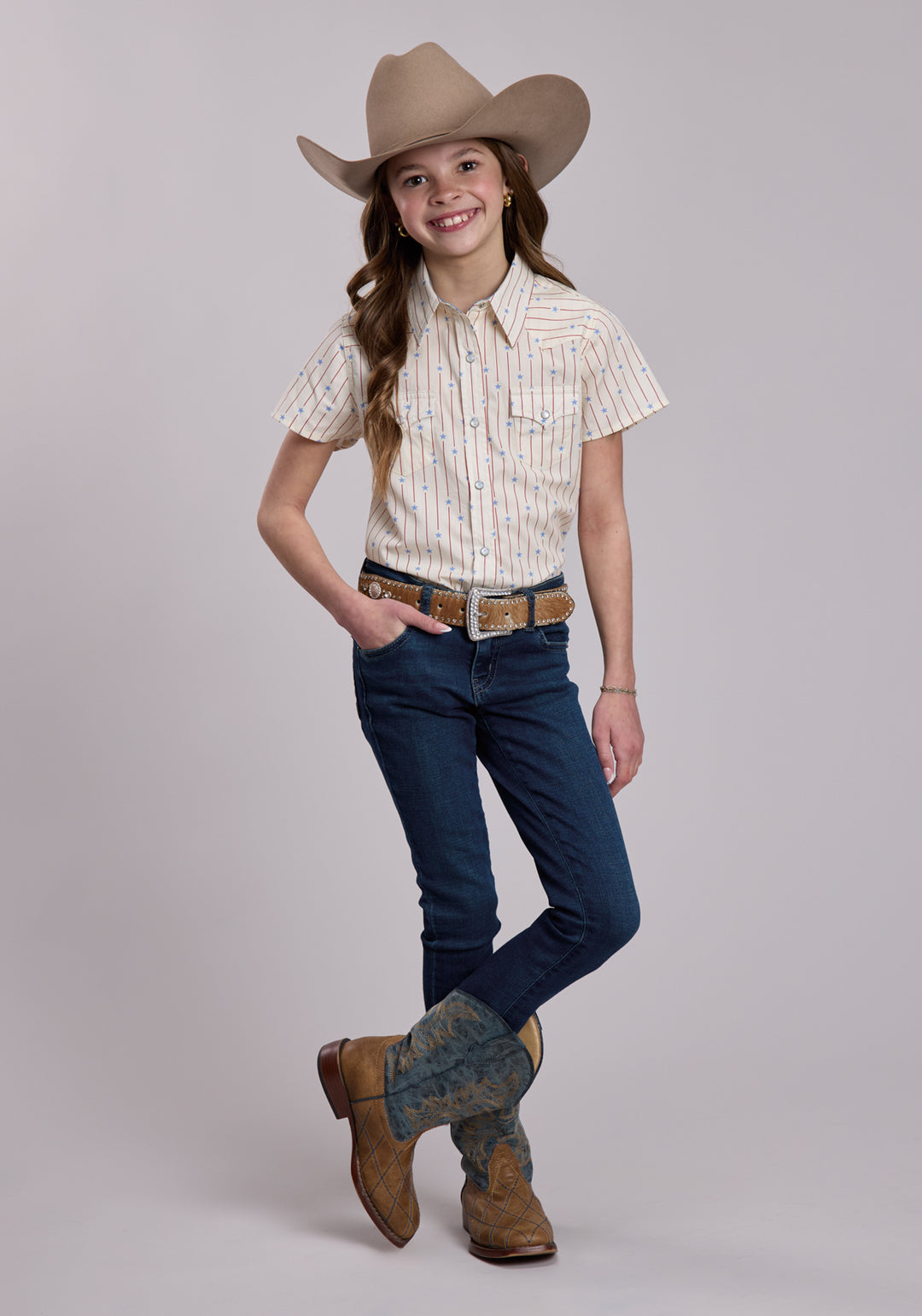 GIRLS ROPER STARS AND STRIPES PRINT SHORT SLEEVE SHIRT