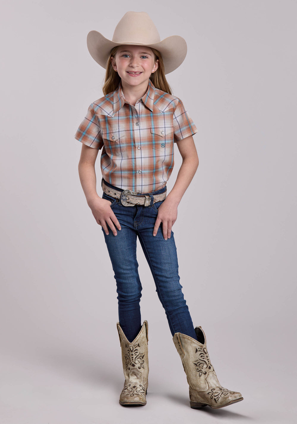 GIRLS ROPER SALTILLO PLAID SHORT SLEEVE SHIRT