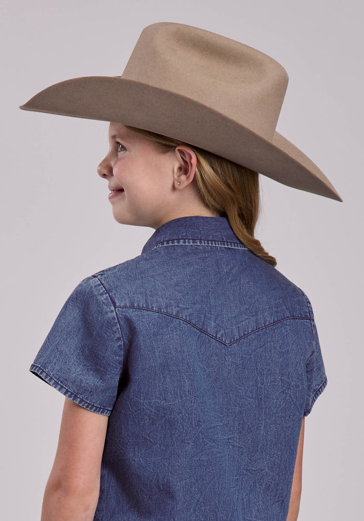 GIRLS ROPER BLUE DENIM WESTERN BLOUSE