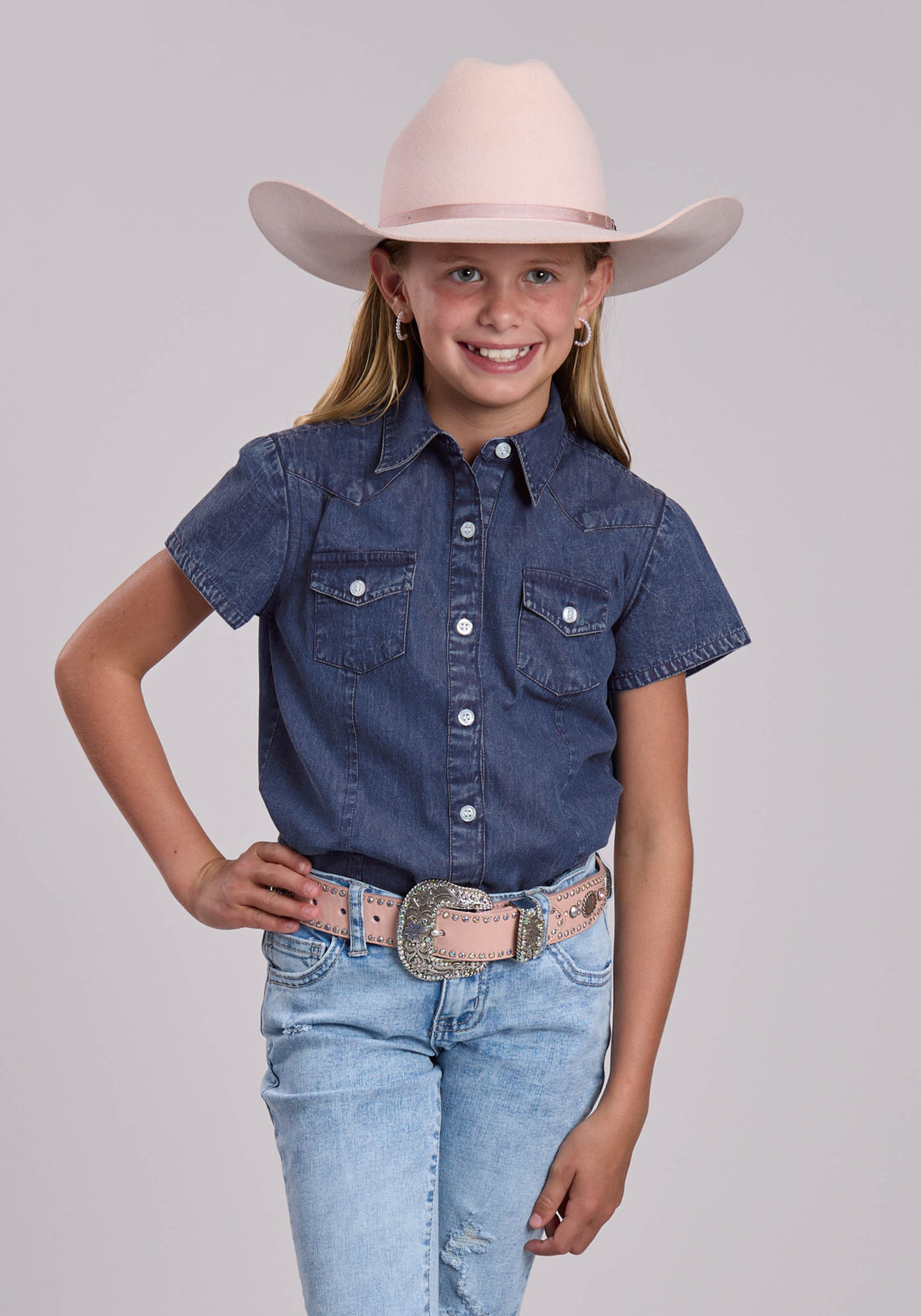 GIRLS ROPER DARK BLUE DENIM WESTERN BLOUSE