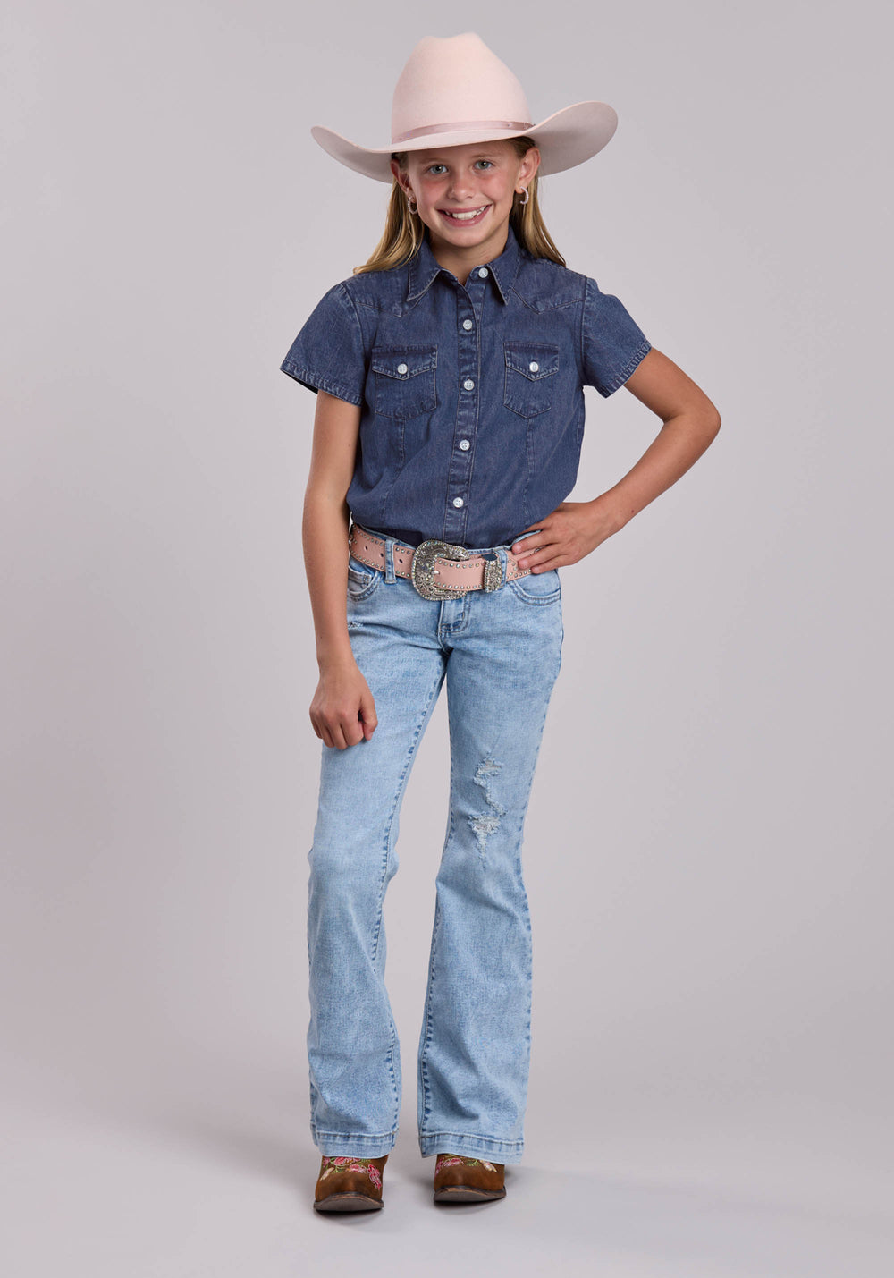 GIRLS ROPER DARK BLUE DENIM WESTERN BLOUSE