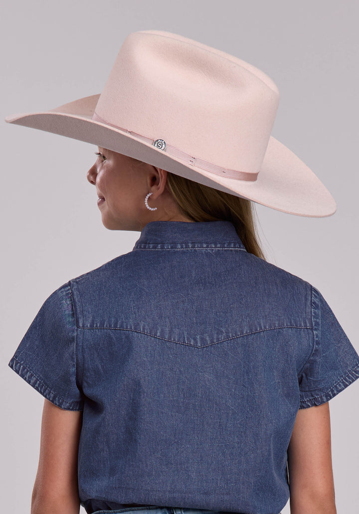 GIRLS ROPER DARK BLUE DENIM WESTERN BLOUSE