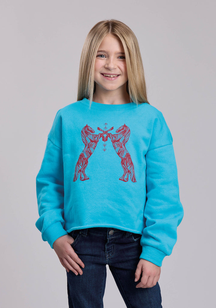 GIRLS ROPER COTTON FLEECE WESTERN CREW NECK PULLOVER SHIRT