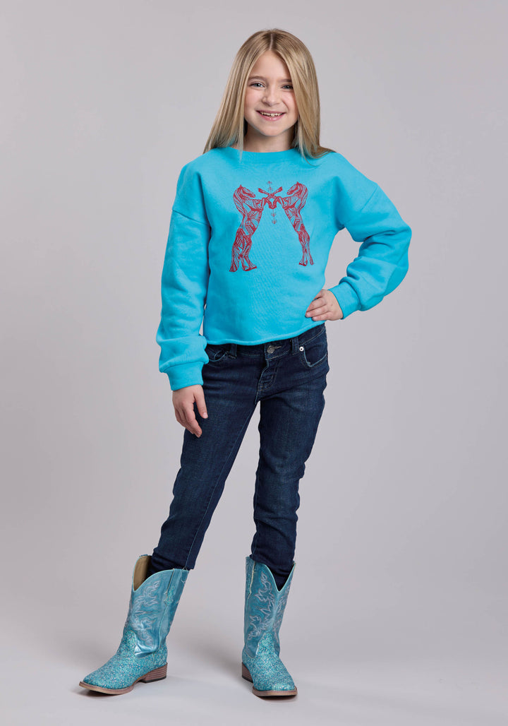 GIRLS ROPER COTTON FLEECE WESTERN CREW NECK PULLOVER SHIRT