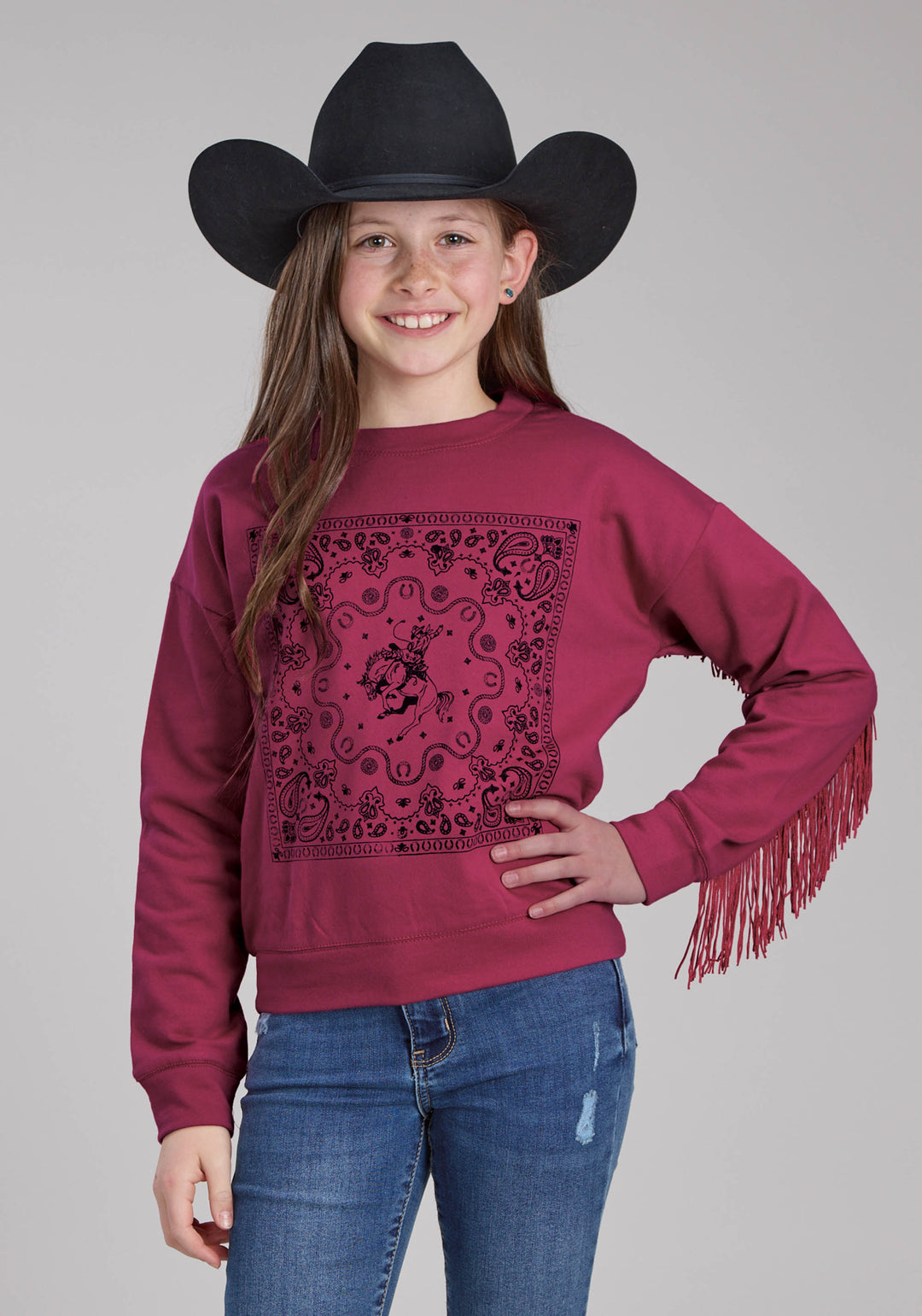 GIRLS COTTON FLEECE SWEATSHIRT LONG SLEEVE PULLOVER WESTERN SHIRT