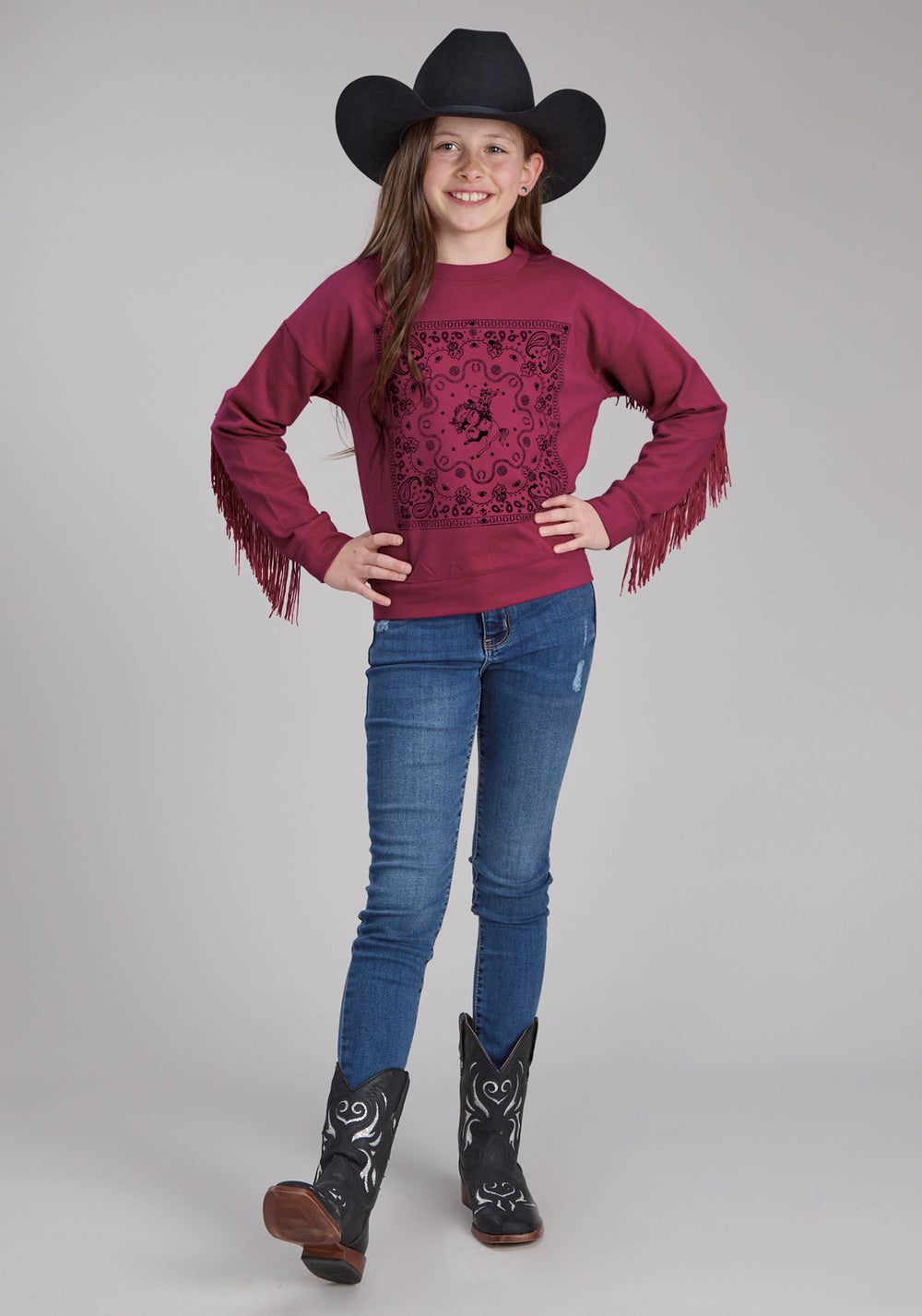 GIRLS COTTON FLEECE SWEATSHIRT LONG SLEEVE PULLOVER WESTERN SHIRT