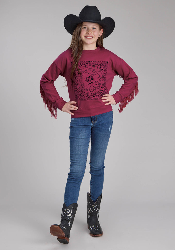 GIRLS COTTON FLEECE SWEATSHIRT LONG SLEEVE PULLOVER WESTERN SHIRT