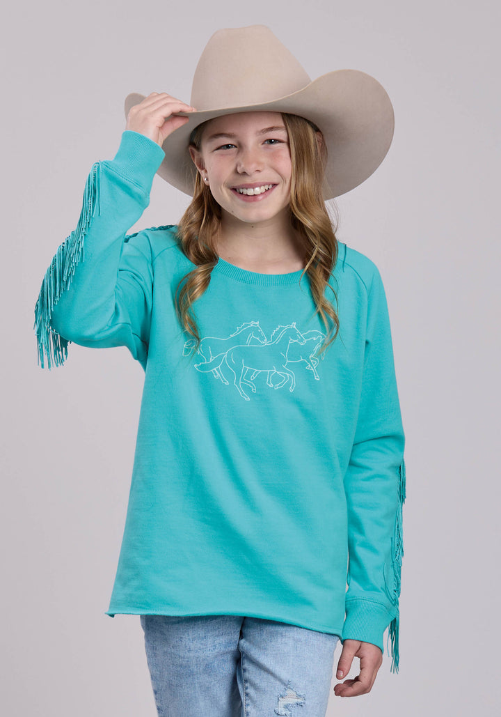 GIRLS LONG SLEEVE PULLOVER COTTON FLEECE SWEATSHIRT WESTERN SHIRT