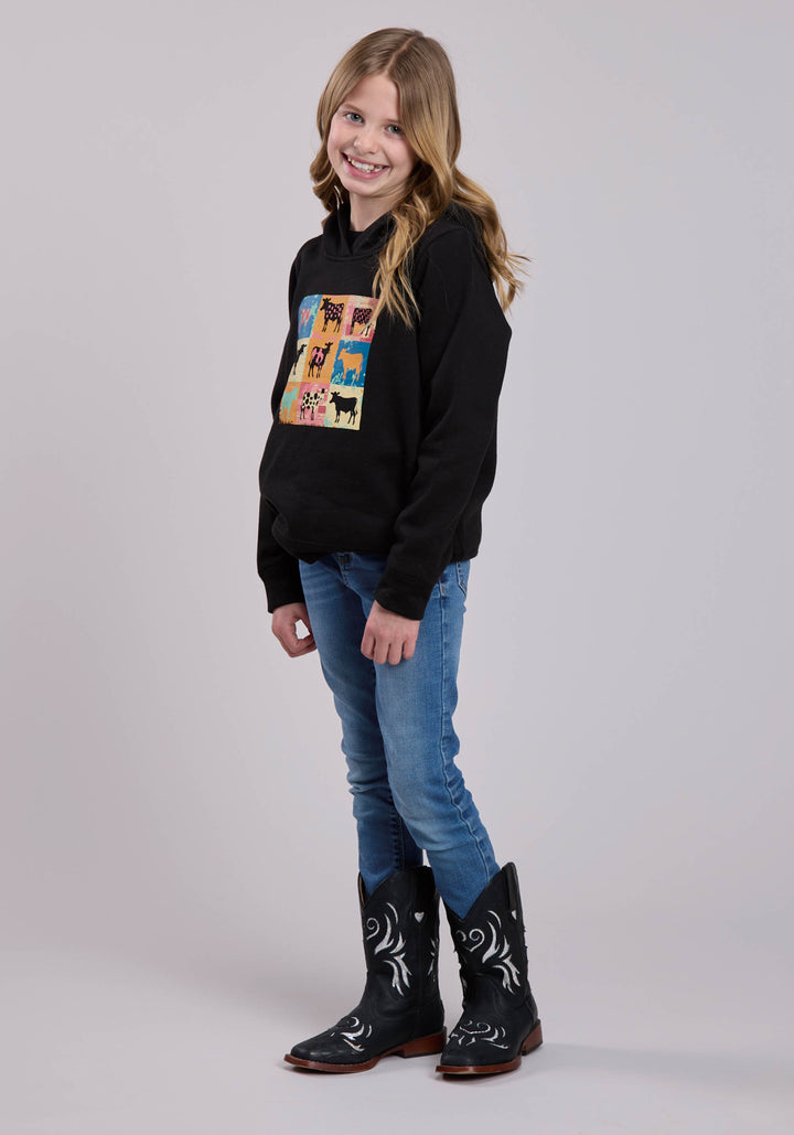 GIRLS LONG SLEEVE PULLOVER COTTON FLEECE HOODED SWEATSHIRT WESTERN SHIRT