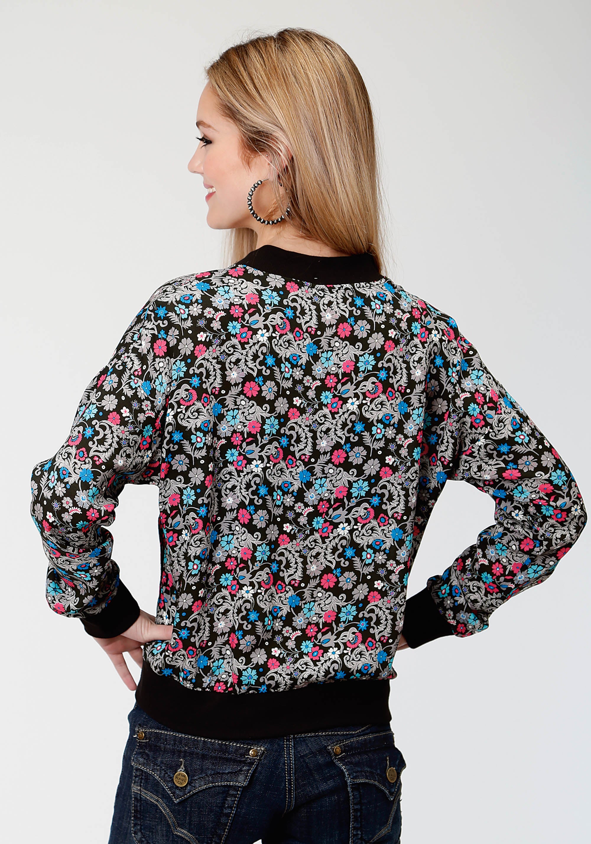 Womens Black Flower Print Bomber Jacket – Roper Apparel & Footwear