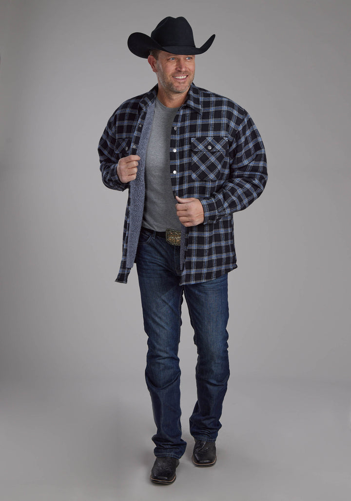MENS SHERPA LINED FLANNEL SHIRT SNAP JACKET