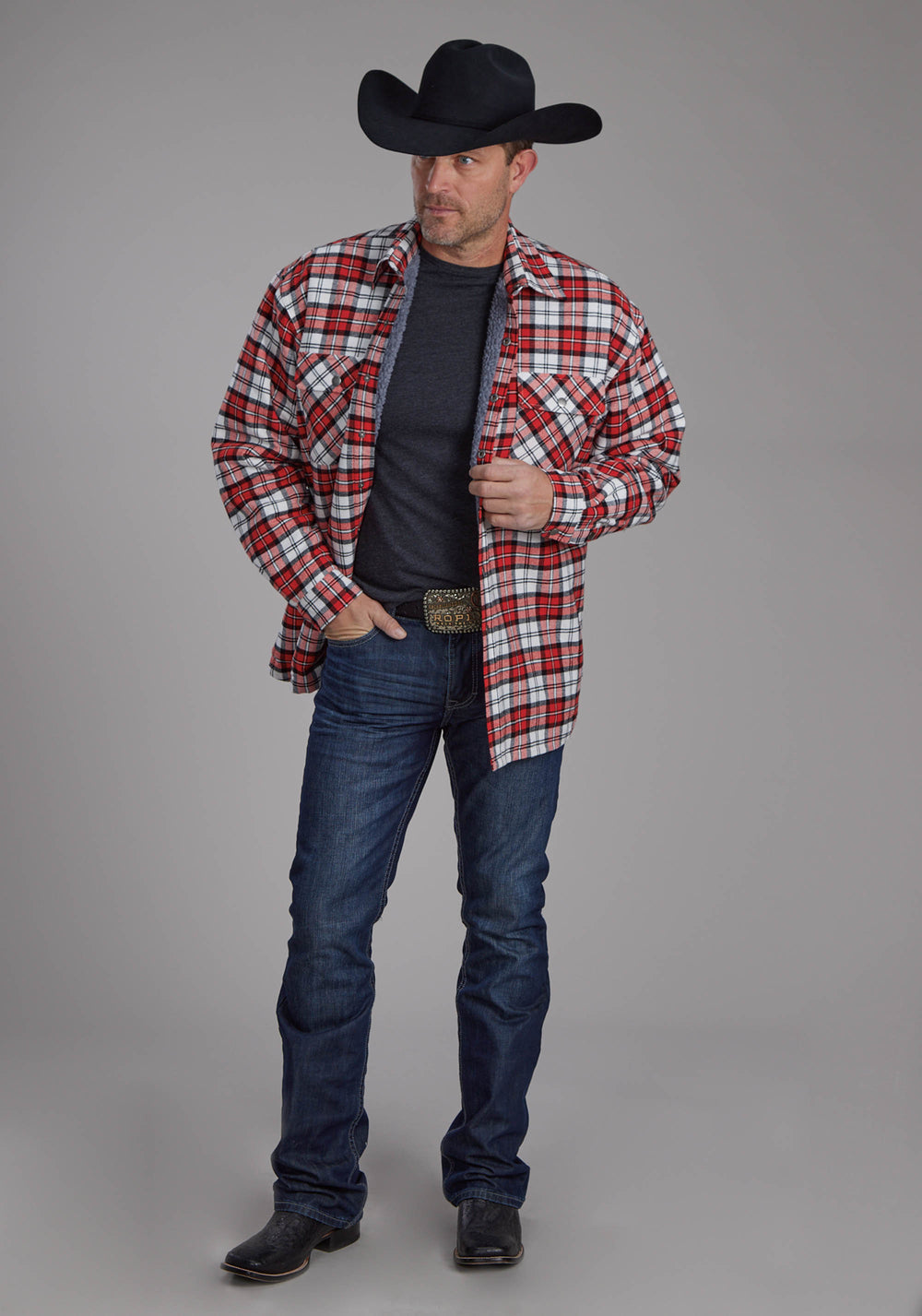 MENS SHERPA LINED FLANNEL SHIRT SNAP JACKET