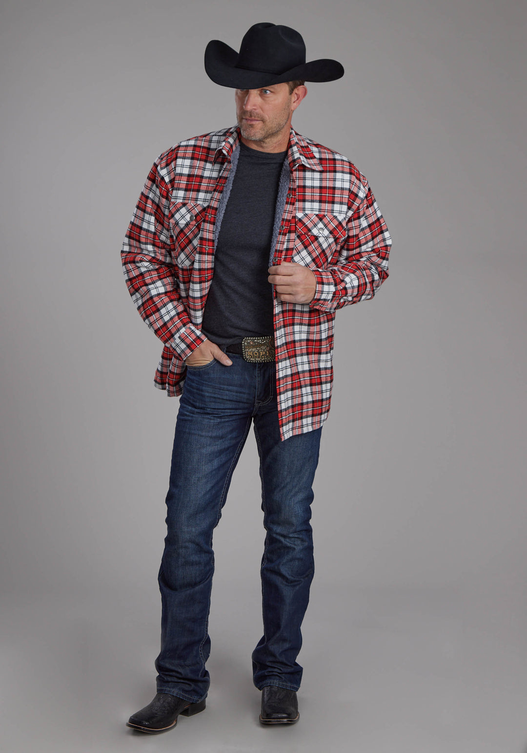 MENS SHERPA LINED FLANNEL SHIRT SNAP JACKET