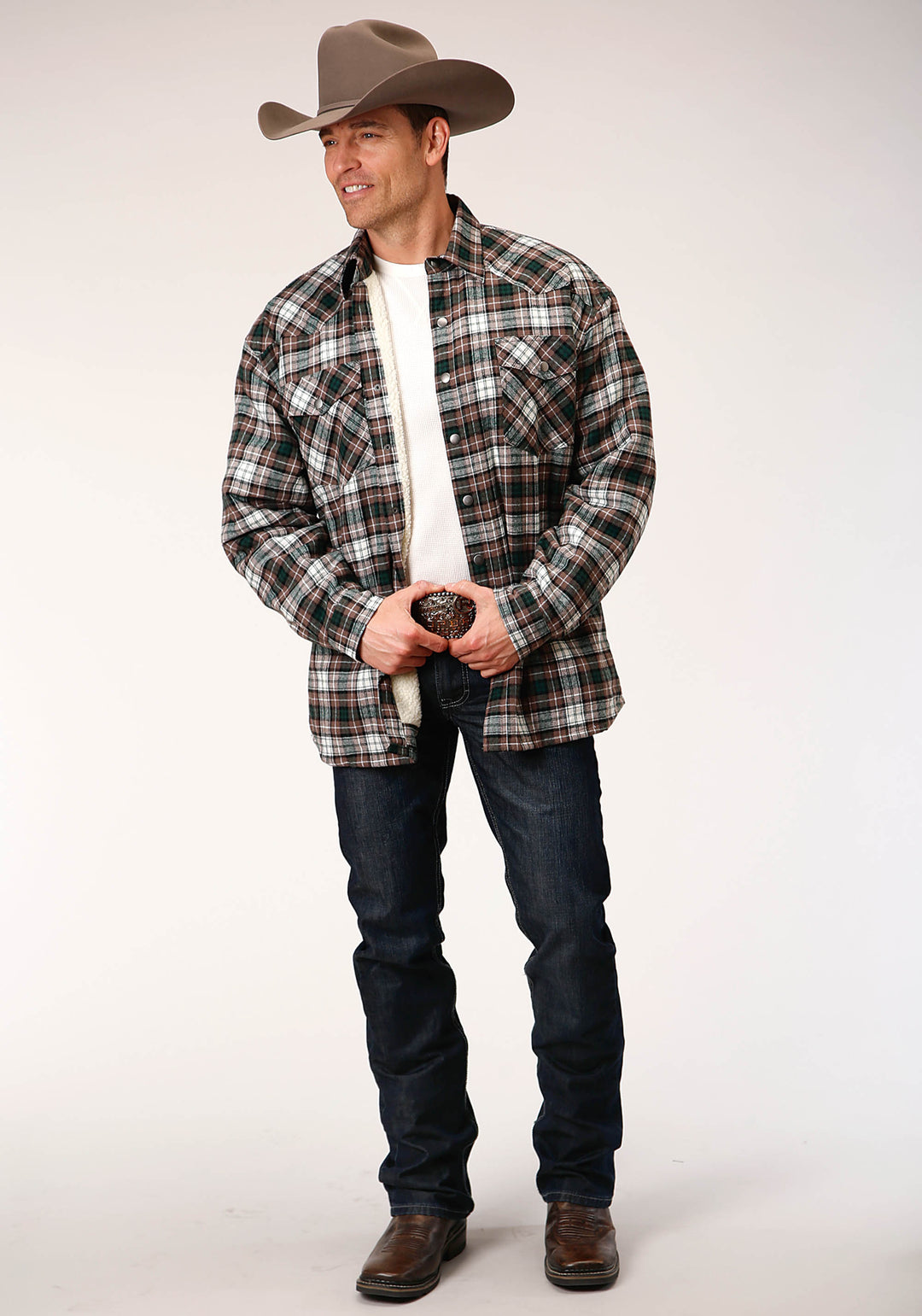 MENS LONG SLEEVE SNAP SHERPA LINED FLANNEL SHIRT JACKET
