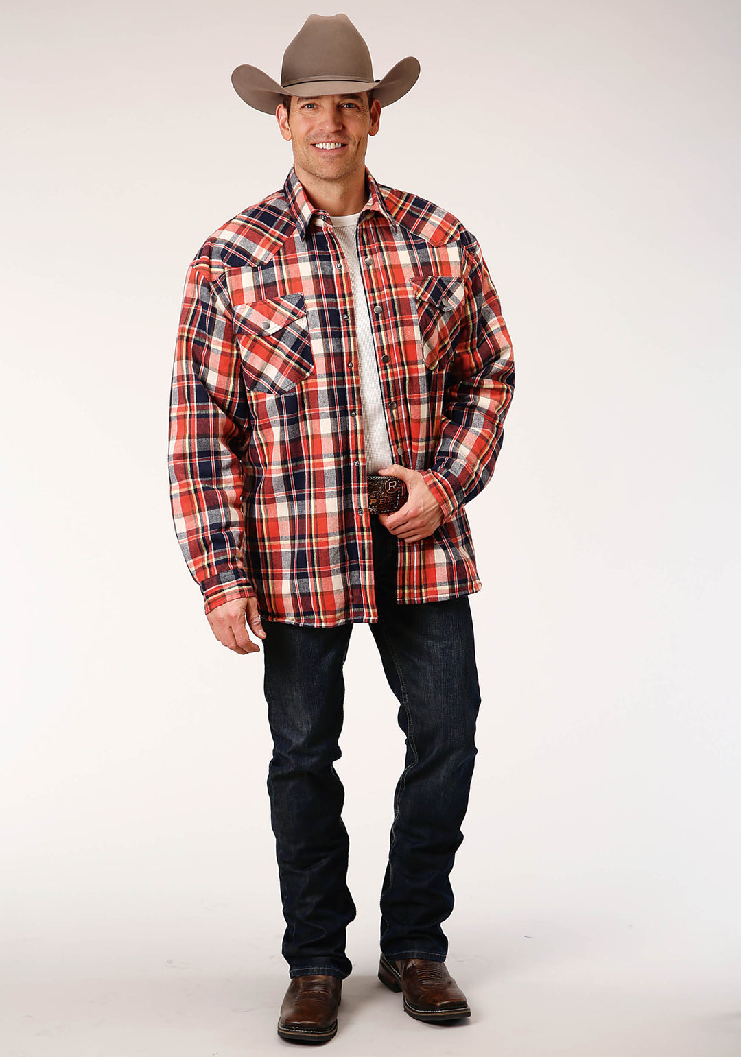 MENS LONG SLEEVE SNAP SHERPA LINED FLANNEL SHIRT JACKET