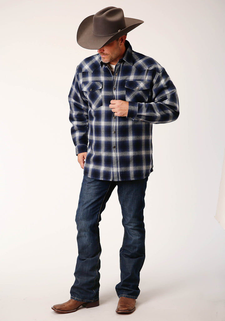 MENS LONG SLEEVE SNAP SHERPA LINED FLANNEL SHIRT JACKET