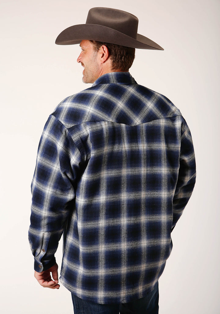 MENS LONG SLEEVE SNAP SHERPA LINED FLANNEL SHIRT JACKET