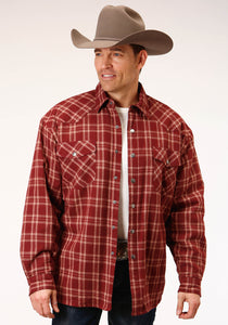 MENS LONG SLEEVE SNAP SHERPA LINED FLANNEL SHIRT JACKET