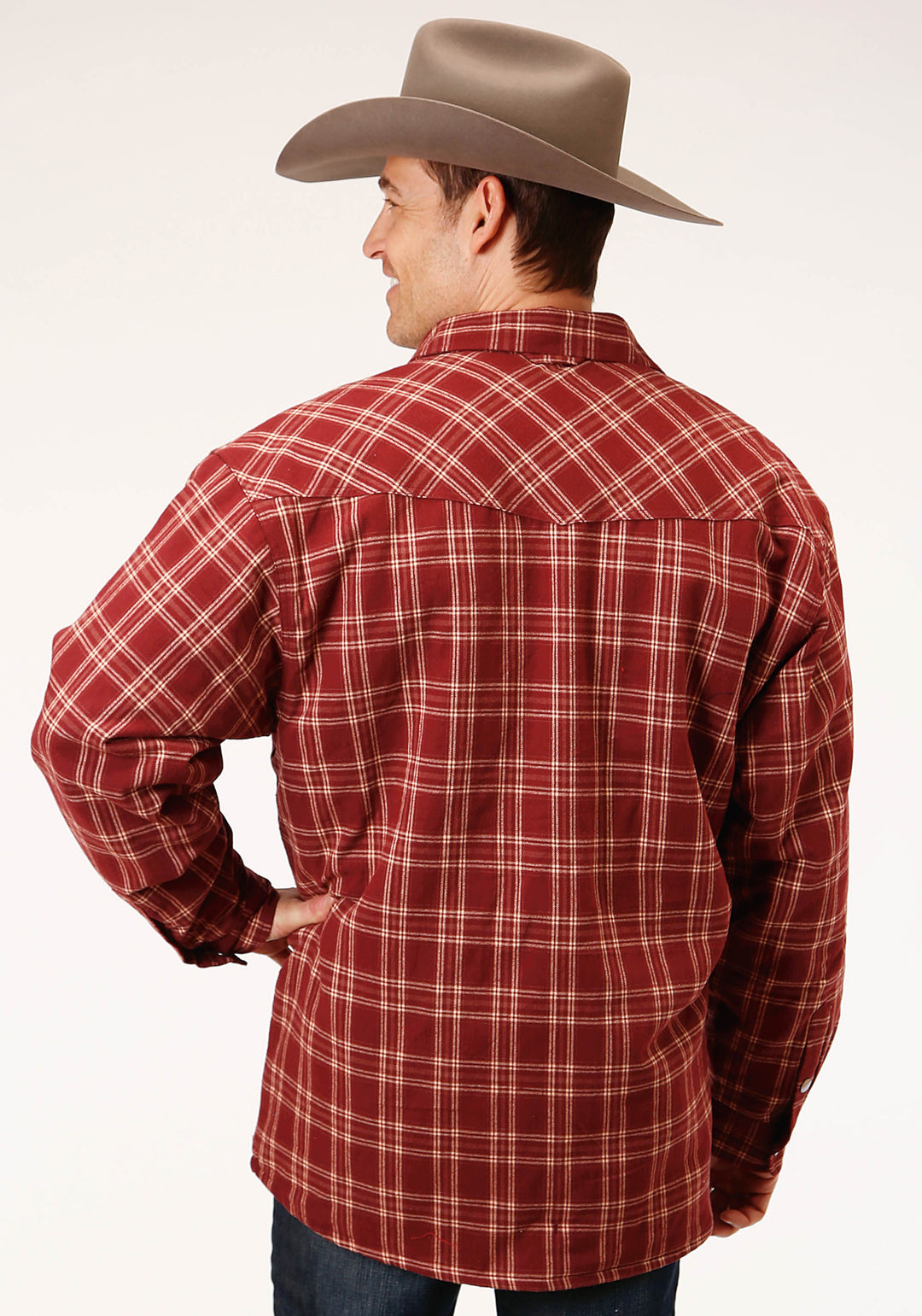 MENS LONG SLEEVE SNAP SHERPA LINED FLANNEL SHIRT JACKET