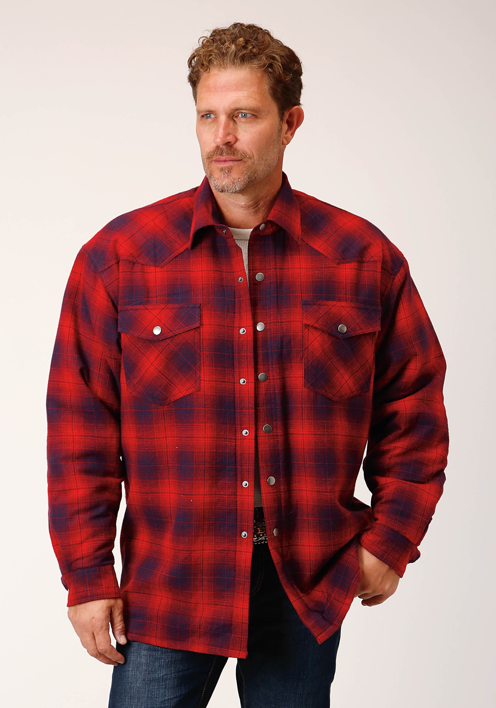 Mens Long Sleeve Snap Sherpa Lined Flannel Shirt Jacket – Roper