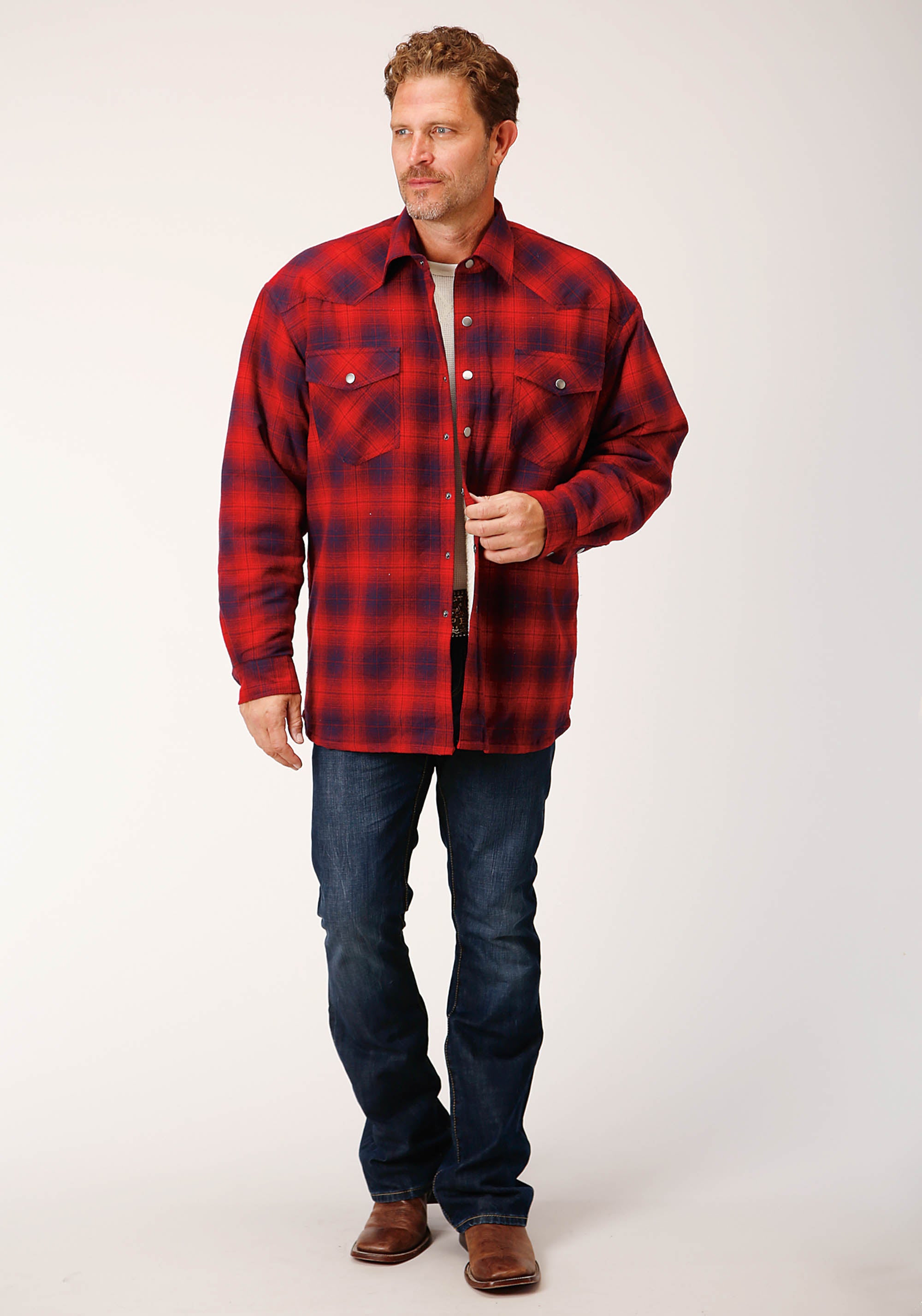 Mens Long Sleeve Snap Sherpa Lined Flannel Shirt Jacket – Roper