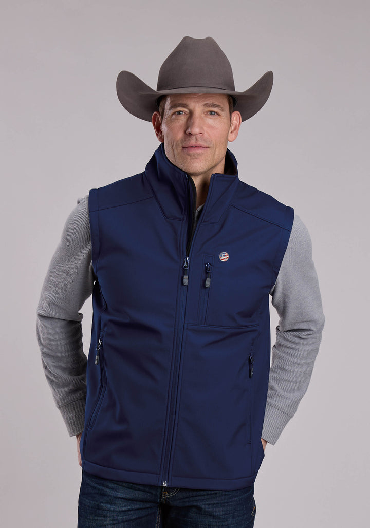 MENS ROPER WINDOWPANE BLACK FLEECE WESTERN VEST