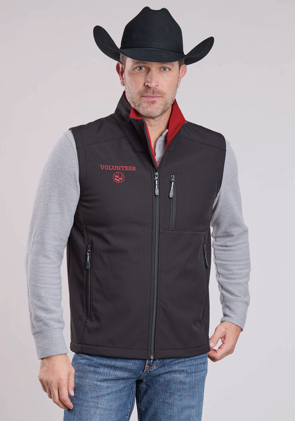 MEN'S FLEECE LINED SOFTSHELL VEST* ZIPPER LOWER AND CHEST    POCKETS * EMBROIDERY DETAIL ON FRONT AND BACK