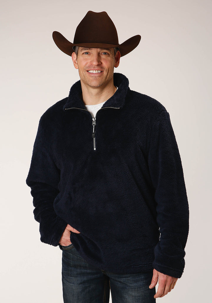 MENS SOLID BLUE POLAR FLEECE PULLOVER