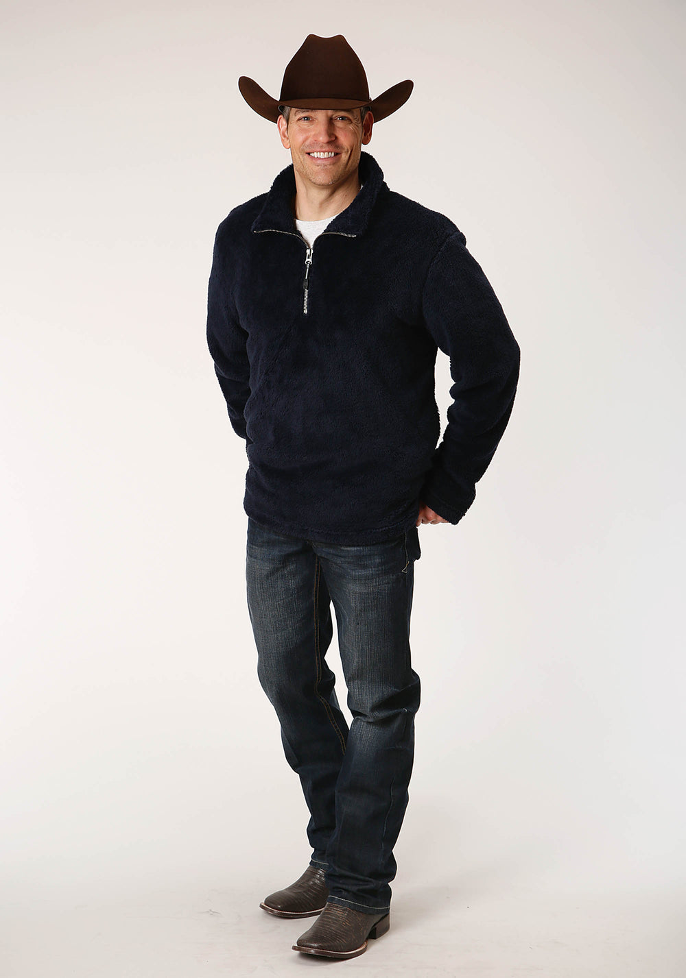 MENS SOLID BLUE POLAR FLEECE PULLOVER