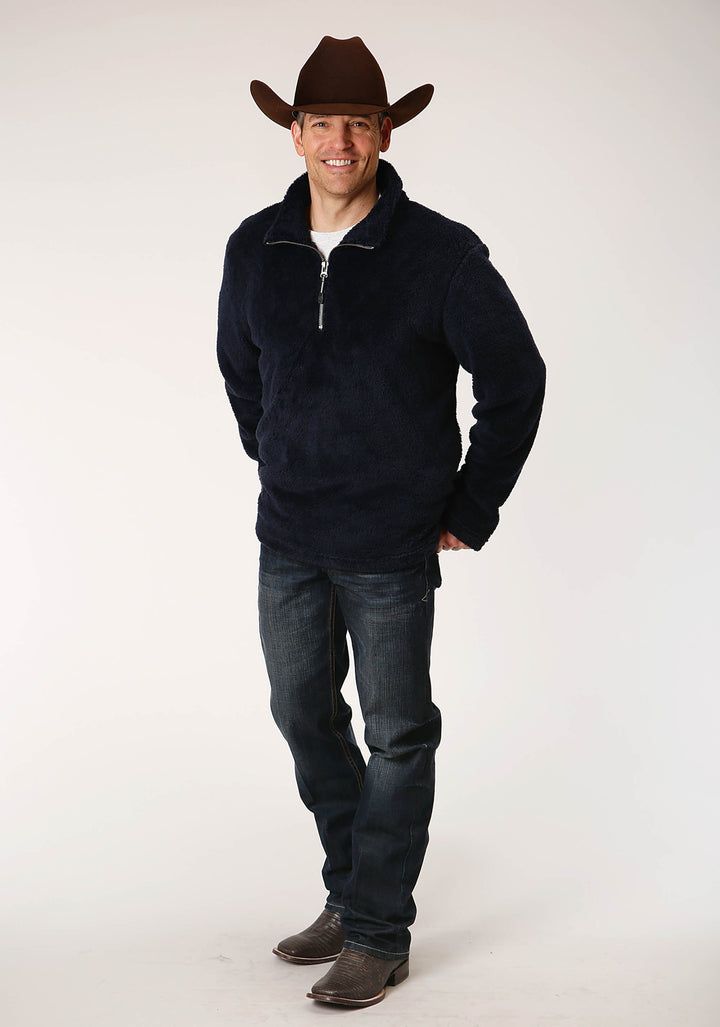 MENS SOLID BLUE POLAR FLEECE PULLOVER
