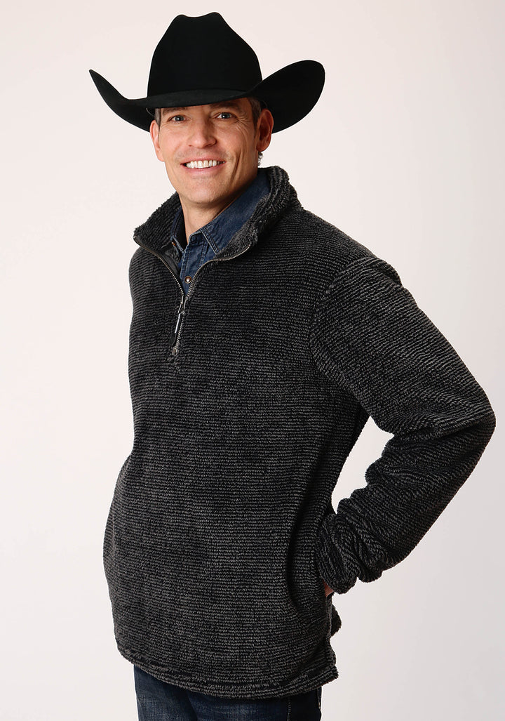 MENS GRAY MELANGE FLEECE  3/4 ZIP PULLOVER
