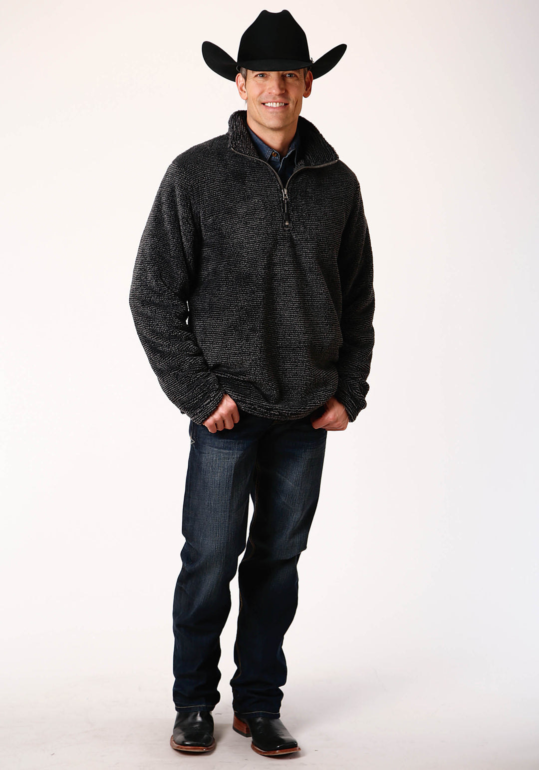 MENS GRAY MELANGE FLEECE  3/4 ZIP PULLOVER