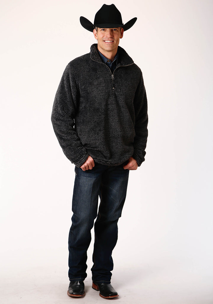 MENS GRAY MELANGE FLEECE  3/4 ZIP PULLOVER