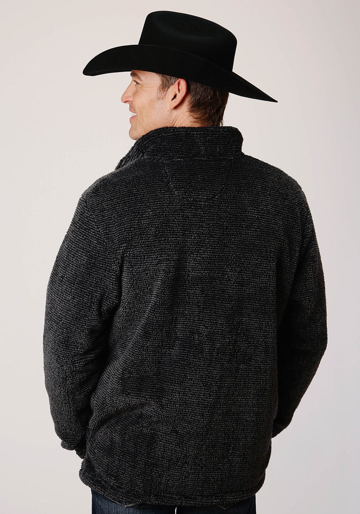 MENS GRAY MELANGE FLEECE  3/4 ZIP PULLOVER