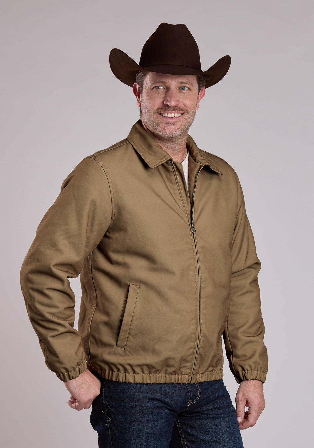 MENS JACKET ZIPPER CANVAS ZIP FRONT WESTERN JACKET