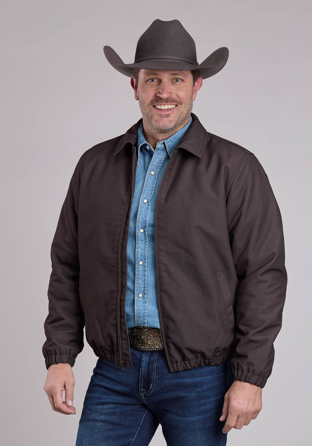 MENS JACKET ZIPPER CANVAS ZIP FRONT WESTERN JACKET