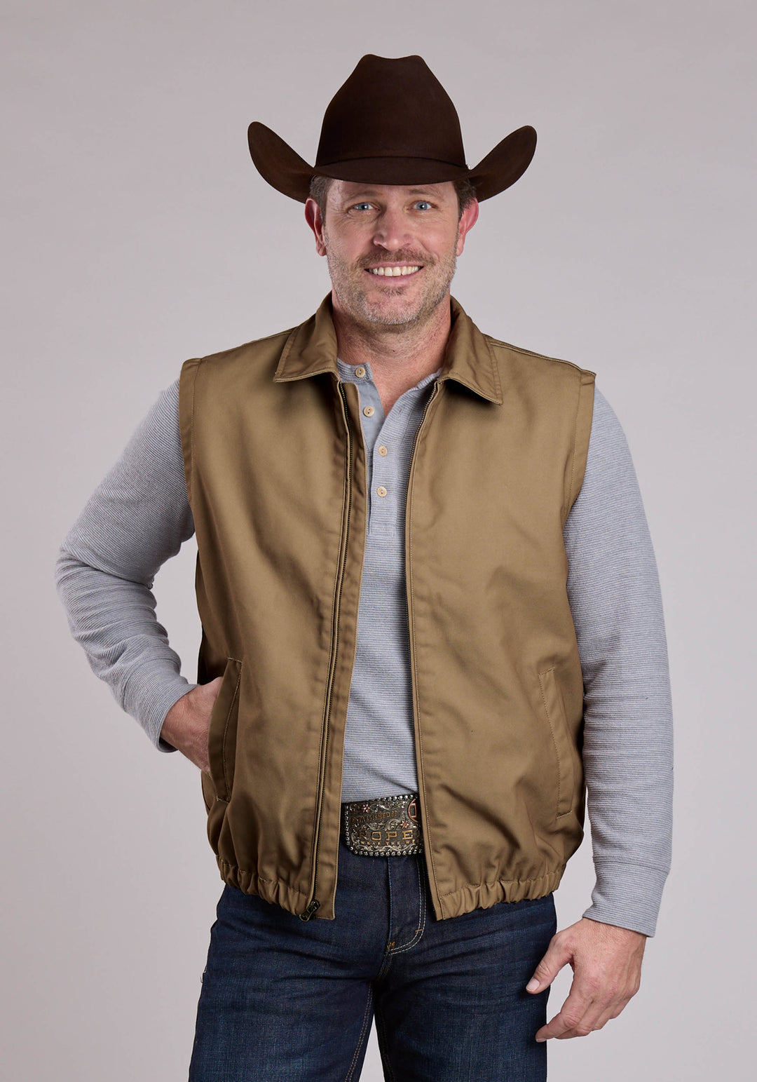 MENS VEST ZIPPER CANVAS ZIP FRONT WESTERN VEST