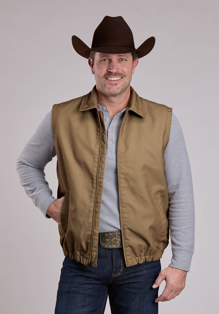 MENS VEST ZIPPER CANVAS ZIP FRONT WESTERN VEST