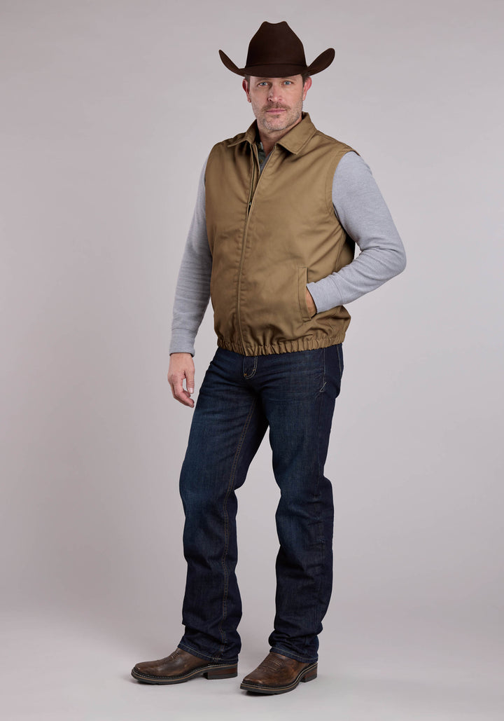 MENS VEST ZIPPER CANVAS ZIP FRONT WESTERN VEST