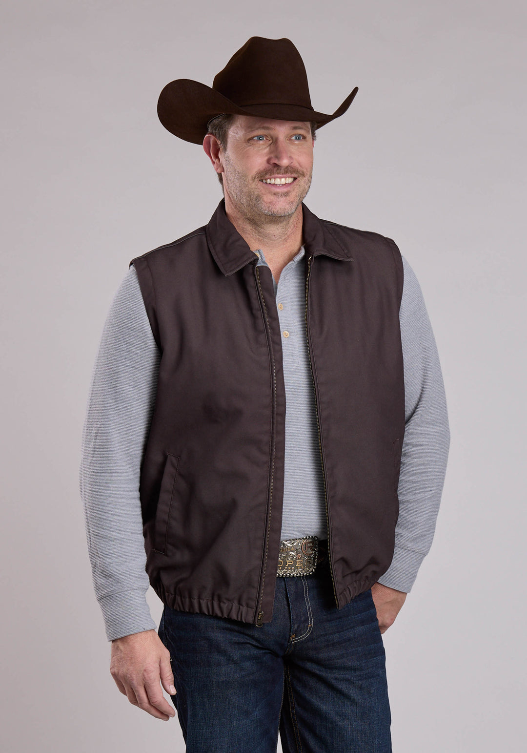 MENS VEST ZIPPER CANVAS ZIP FRONT WESTERN VEST