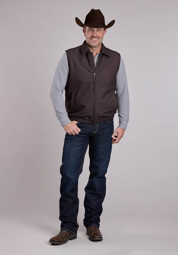 MENS VEST ZIPPER CANVAS ZIP FRONT WESTERN VEST