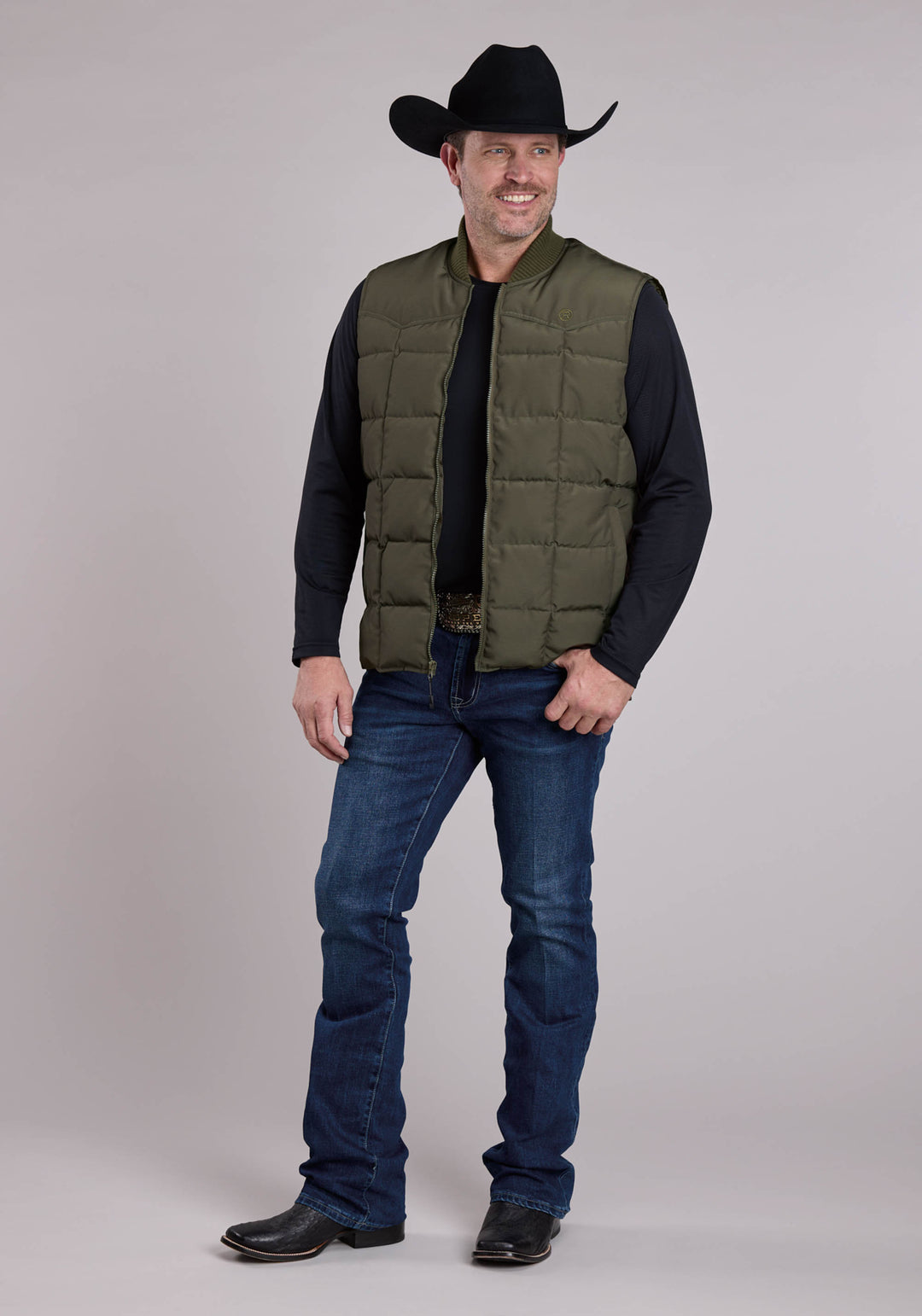 MENS VEST ZIPPER PERFORMANCE CANVAS QUILTED WESTERN VEST