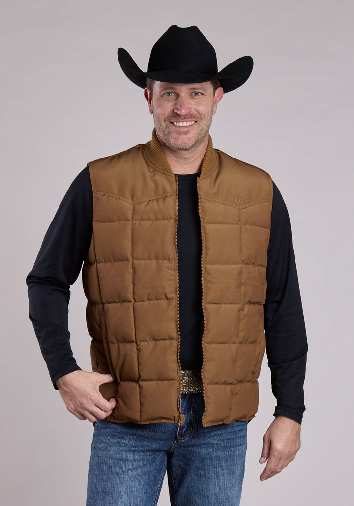 MENS VEST ZIPPER PERFORMANCE CANVAS QUILTED JACKET WESTERN VEST