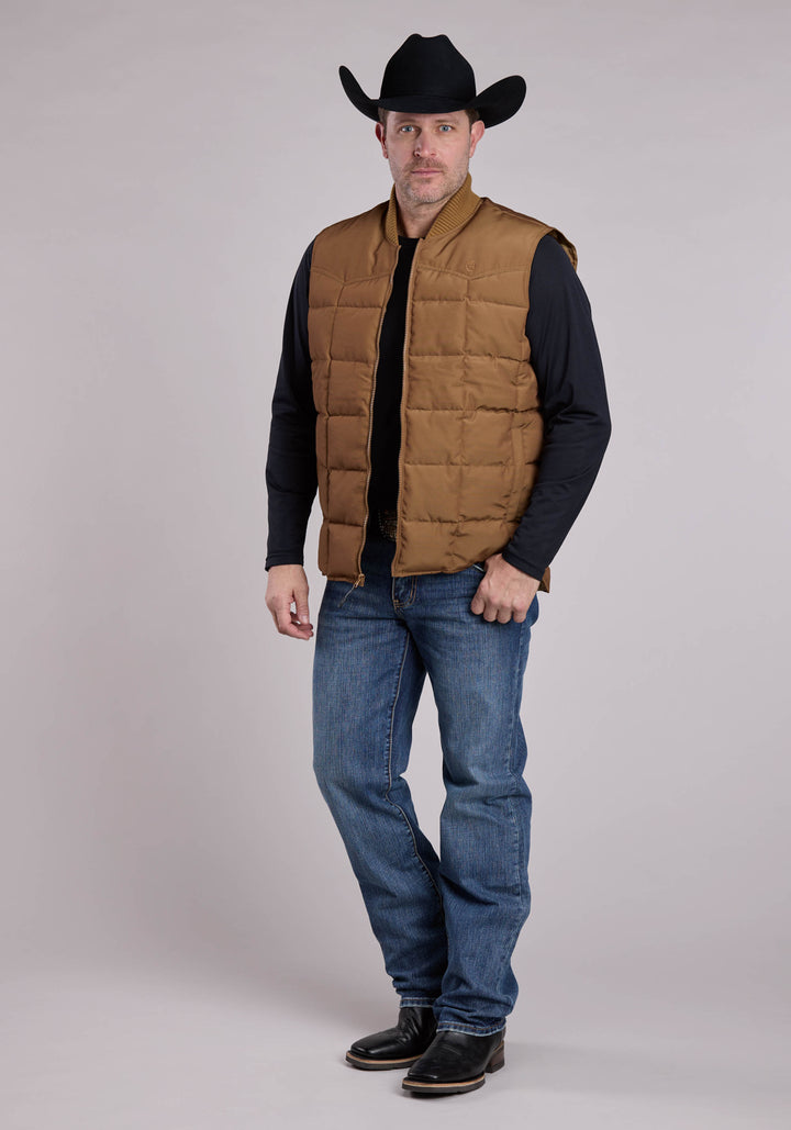 MENS VEST ZIPPER PERFORMANCE CANVAS QUILTED JACKET WESTERN VEST