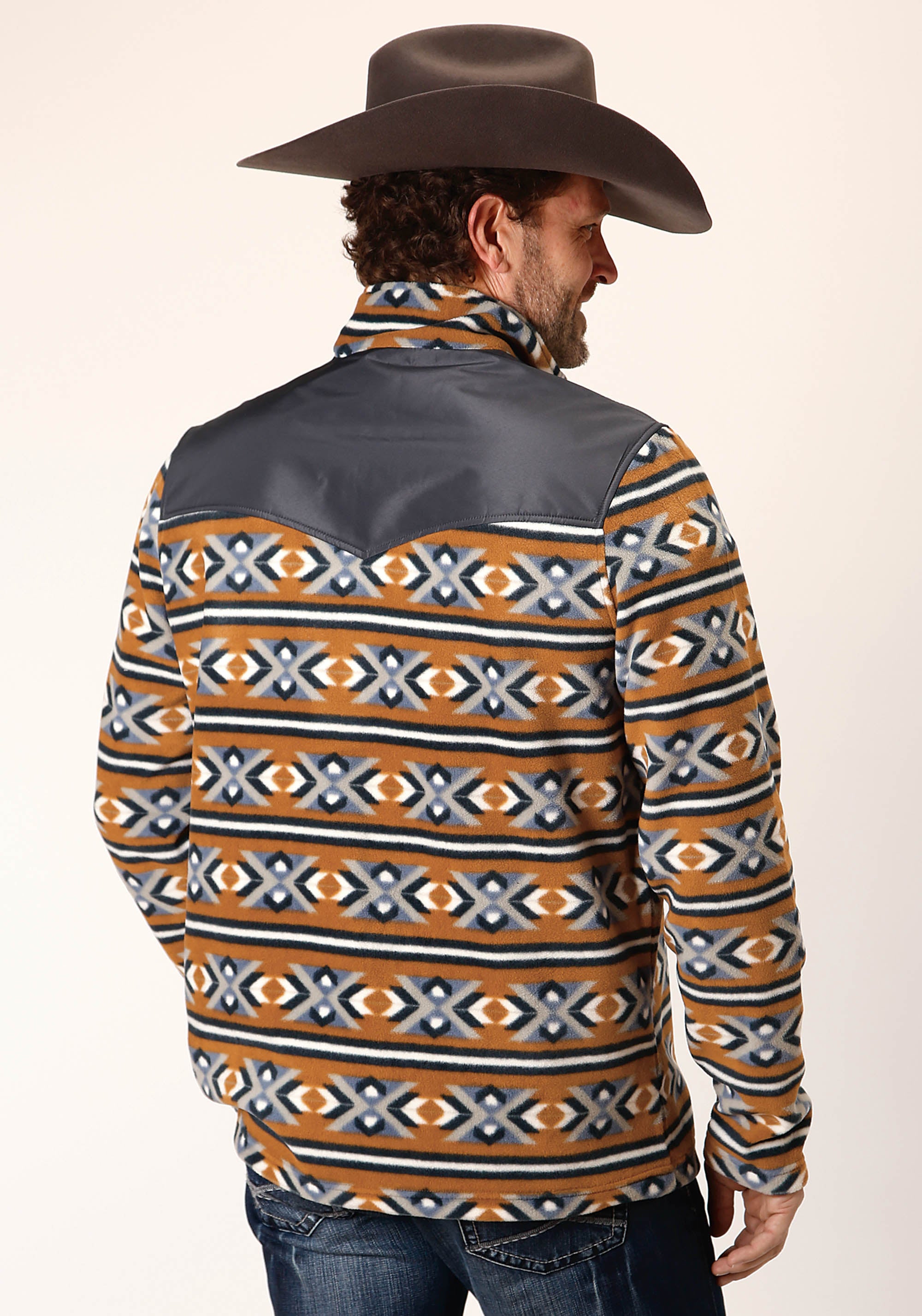 Mens Orange Aztec Print Micro Fleece Pullover – Roper Apparel