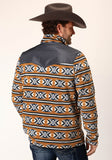 MENS ORANGE AZTEC PRINT MICRO FLEECE PULLOVER