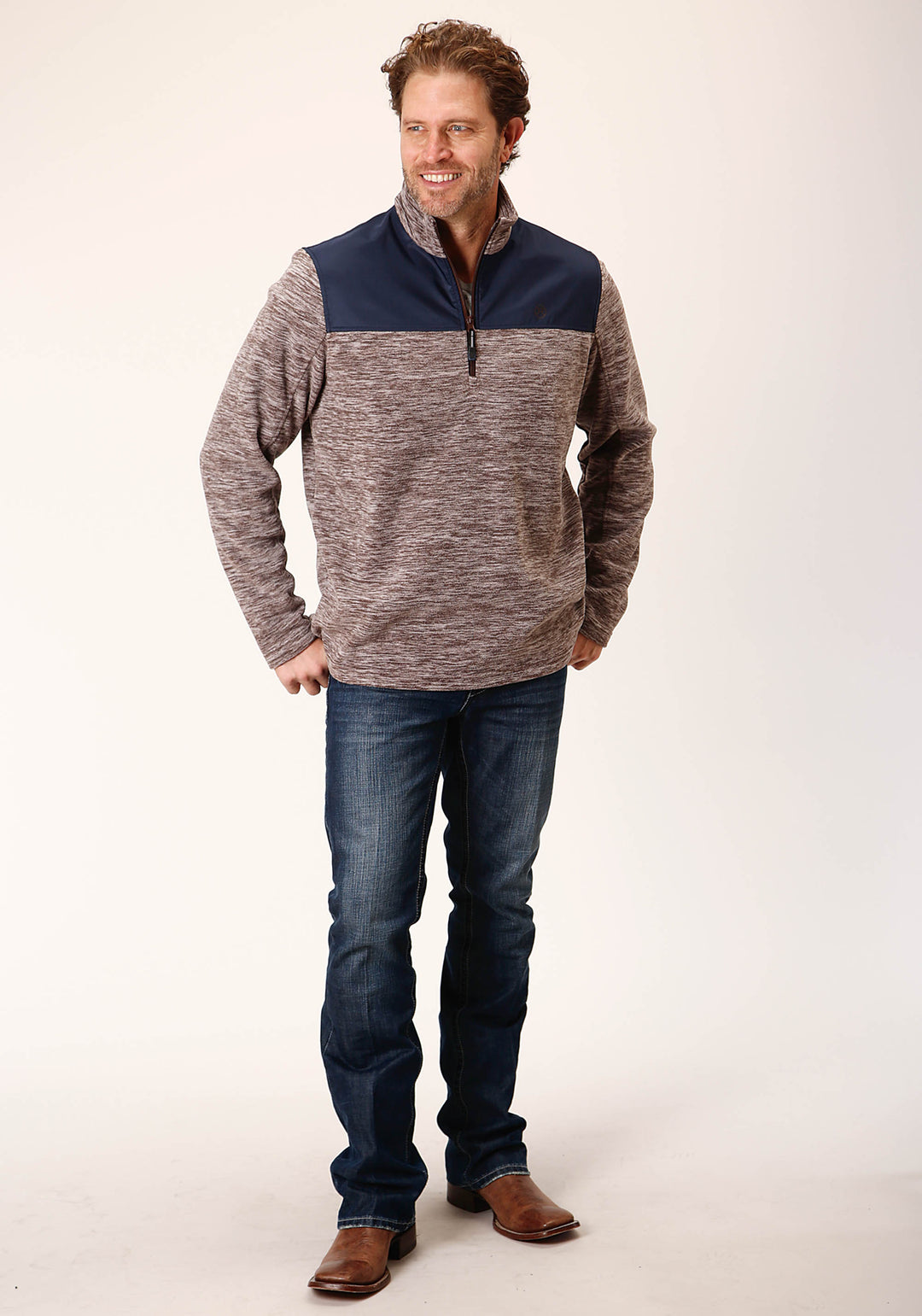 MENS HTHR CHOCOLATE MICRO FLEECE PULLOVER