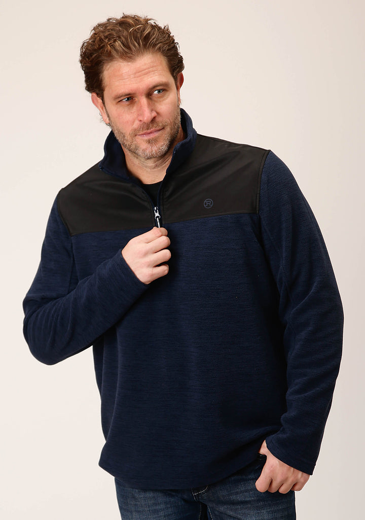 MENS HTHR NAVY MICRO FLEECE PULLOVER